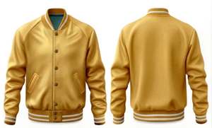 Veste varsity pour homme en menthe et crème avec boutons marron, coupe classique, vêtement décontracté pour l'automne - Product Image 4