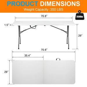 "6FT Aluminum Frame HDPE Folding <b>Table</b> for Outdoor <b>Parties</b> & Camping" - Product Image 2