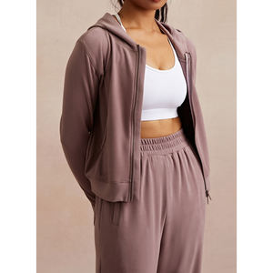 Women's Hooded Tracksuit <b>Set</b> Full Length Sweatshirt Matching <b>Jogger</b> Pants Casual Loose Fit Solid Color Zipper Front - Product Image 3