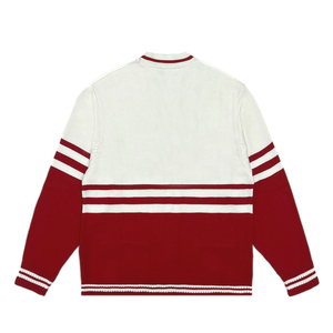 Pull en tricot rayé rouge et blanc pour homme, manches longues, coupe classique, pour l'automne - Product Image 1
