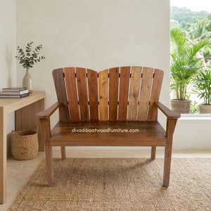 Handcrafted Rustic Wooden Two <b>Seat</b> Natural Sofa Reclaimed Boat Wood Eco-Friendly Indoor Outdoor Hotel Villa Home Furniture - Product Image 3