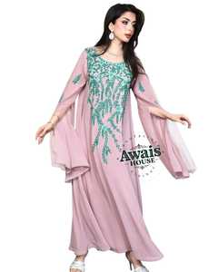 AWAIS HOUSE Women's Middle Eastern Ethnic Lightweight <b>Plus</b> <b>Size</b> Floor-Length Hand Beaded Sequined Georgette <b>Kaftan</b> Abaya Wedding - Product Image 3