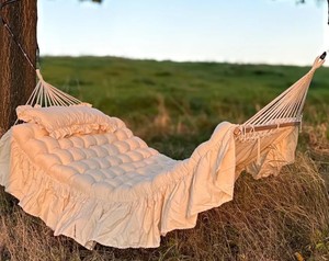 XXL Boho <b>Hammock</b> Set with Large Cotton Ruffle Pillow – Garden & Patio Relaxation <b>Swing</b> | Hanging Chair - Product Image 1