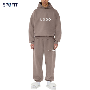 Ensemble survêtement molletonné homme : Hoodie court oversize et pantalon large, personnalisable avec logo, tenue streetwear deux pièces - Product Image 2