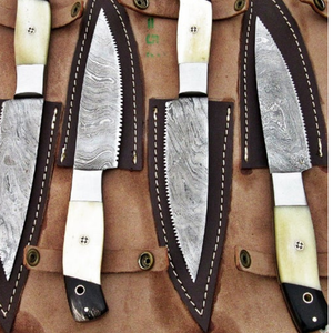 Custom Handmade Damascus Steel Chef <b>Knives</b> <b>Set</b> of 8 with Cream Bone Black Handles Professional Kitchen Cooking Slicing Cutting - Product Image 6