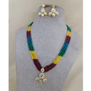 Alluring High Quality Gold Plated Stone Look Long Necklace <b>Set</b> with Earrings <b>Women</b> Designer <b>Jewelry</b> Wedding Party Gift - Product Image 1