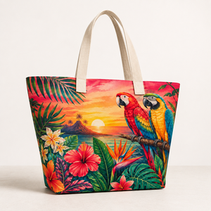 Bolsa de Mano Personalizada HINDVANTA GLOBAL con Diseño de Loro Tropical, Asa Larga para Hombro, Impermeable, de Lona de Algodón - Product Image 2