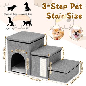 Rampe pliable 4-en-1 pour chiens, échelle de rangement pour chats, griffoir antidérapant, escalier à 3 marches pour petits animaux, animaux âgés, maisons et meubles pour animaux - Product Image 1
