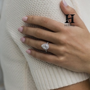 <b>Custom</b> 14K Rose Gold 2ct Pear Cut Lab Grown Diamond Engagement <b>Ring</b> IGI Certified Pear Shape Halo Diamond <b>Ring</b> for Women - Product Image 4