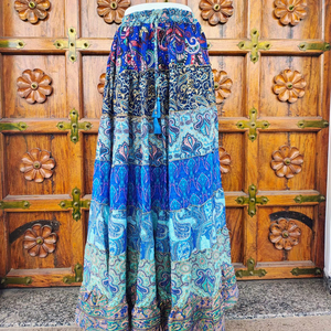 Women's Floor-Length Satin Silk Bohemian Eco-Friendly Breathable Comfortable High <b>Elastic</b> Patchwork Print Multi Color ODM Summer - Product Image 1