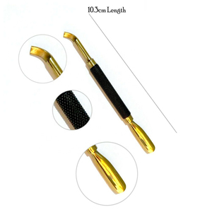 Pousse-cuticules double tête incurvé tendance en acier inoxydable, or et noir, pour manucure, pédicure et dissolvant de vernis gel - Product Image 5