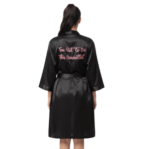 Personalized Luxurious Pink <b>Satin</b> Bridesmaid <b>Robe</b> Short Sleeve Mandarin Collar Knee Length Heat Transfer Printing Back Women's - Product Image 2