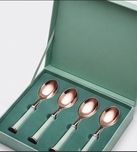 Cucharas de acero inoxidable chapadas en oro rosa con mangos verde menta, diseño moderno, aptas para lavavajillas, juego de cucharas para té para uso doméstico. - Product Image 6