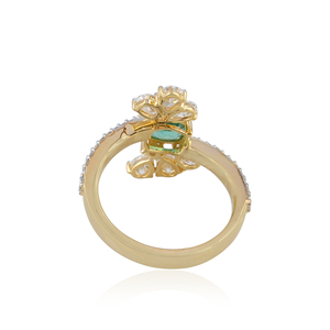 Anillo de Cóctel con Diamante Cultivado en Laboratorio Verde y Blanco de 2.16 Quilates, Certificado por IGI, Diseño Floral, Oro Sólido de 14K, Corte Pera, para Niñas - Product Image 6
