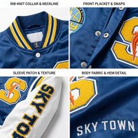 Veste universitaire en satin Sky Basketball pour homme, logo personnalisé, col montant, style streetwear, automne-hiver