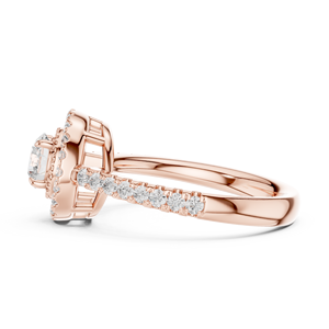Anillo de compromiso clásico con pavé de moissanita de color D, corte redondo, halo de diamantes y brillo, en plata chapada en oro rosa - Product Image 4