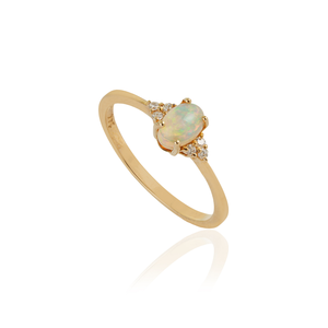 Top Selling Product Dainty Girls <b>Opal</b> & Diamond Real K14 Yellow <b>Gold</b> Minimal Gemstone <b>Ring</b> October Birthstone Daily Wear Jewelry - Product Image 3