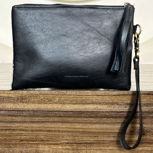 Hair On Cowhide Leather Tassel Zipper Wallet Purse for Women Western Real Genuine Leather Card Holder Clutch With Hand <b>Wristlet</b> - Product Image 6