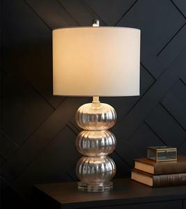 Contemporary Glass Table Lamp with White Fabric Drum Shade Warm White Light for Bedroom <b>Decorative</b> <b>Lighting</b> - Product Image 1