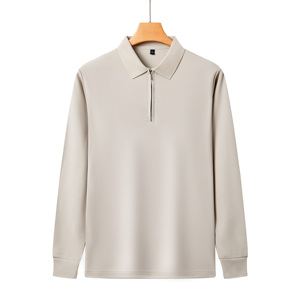Polo à manches longues pour homme, couleur unie, fermeture éclair, style décontracté, coupe classique, matière de haute qualité, polos à manches longues en vente - Product Image 4