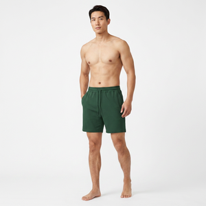 Men's Solid <b>Green</b> Drawstring Shorts Mid Waist Quick Dry Casual Knitted Polyester Short <b>Pants</b> - Product Image 4