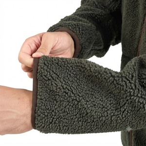 Men's Winter <b>Fleece</b> <b>Jacket</b> Solid Color Stand Collar Zipper Closure Windproof Casual Outdoor Wear Thick Polyester Sherpa <b>Lining</b> - Product Image 4