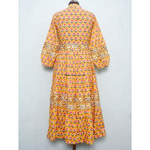 Nuevo Vestido Casual para Mujer, Estampado Floral a Mano, Ecológico, con Mangas Abullonadas, Cuello en V, Talla Grande, Silueta en A, Cierre con Botones - Product Image 6