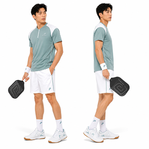 Pickleball Performance <b>Shirt</b> and Shorts Set Unisex Moisture Wicking Quick Dry Sportswear White and Teal Short Sleeve Regular Fit - Product Image 1