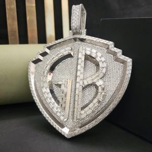 Shield Shape VVS Moissanite <b>Pendant</b> HipHop <b>Pendant</b> Custom Iced Out 925 <b>Silver</b> <b>Pendant</b> Luxury <b>Initial</b> Latter Name <b>Pendant</b> For Him - Product Image 3
