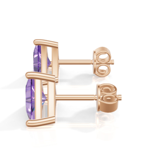 Boucles d'oreilles clous en argent sterling plaqué or rose avec améthyste taille triligne, bijoux classiques pour femme, Heerani Jewels, forme triangle aquatique - Product Image 4