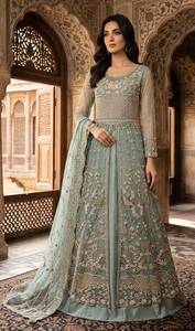 Elegant Mint Green Silk <b>Lehenga</b> Choli With Embroidery Floor-Length Indian Pakistani Bridal Dress For <b>Women</b> Wedding Occasion 2026 - Product Image 1
