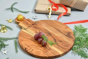Tabla de Cortar Redonda de Madera de Teca Sostenible con Certificación FSC, Apta para Uso en la Cocina y Lavable en Lavavajillas - Product Image 1