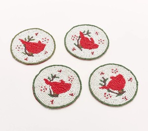 CRYSTAL CRAFT Handmade <b>Beaded</b> <b>Placemat</b> for Table Heart Shape Heat-Resistant Backing & Genuine Red Glass Beads Coaster - Product Image 3