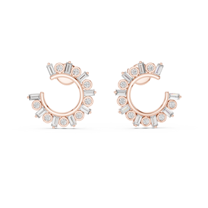 Boucles d'oreilles pour femmes en or 18 carats avec diamants de laboratoire, pierres synthétiques rondes brillantes et taille baguette, tendance, certifiées IGI - Product Image 3