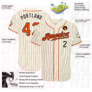 Nouveau style de vêtements de baseball en gros, maillots de baseball rétro pour hommes, crème, noir, rayé, orange-noir - Product Image 4