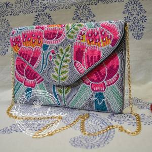 Bolso Rectangular Havenhue Hecho a Mano con Cuentas y Bordado Floral, Cierre de Cremallera, Base de Poliéster, para Fiestas, Viajes, Manualidades - Product Image 3