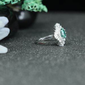Oval Cut Green Moissanite <b>Ring</b> 925 Sterling <b>Silver</b> | Halo Baguette Diamond Look <b>Statement</b> Engagement <b>Ring</b> for Women - Product Image 6