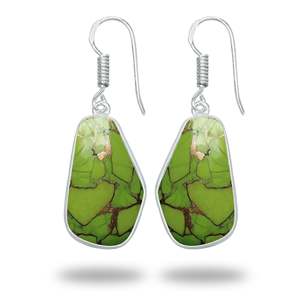 Brass Luxury Charm Earrings for Party and Gift Unique Design Natural Irregular Green Turquoise <b>Stone</b> Silver Plated Earring - Product Image 6
