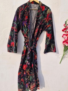 OFMD Blue Bird Velvet Banyan Fabric Kimono Velvet <b>Robe</b> Long, Original OFMD break up <b>robe</b> - Product Image 1