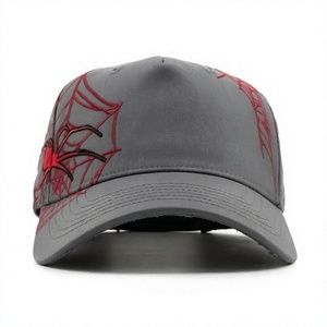 Gorra Deportiva Casual Unisex de 5 Paneles Ajustable con Bordado 3D de Telaraña en Gamuza Gris - Product Image 3
