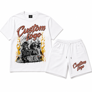 Conjunto de Camiseta y Pantalones Cortos con Estampado Gráfico Extra Grande, Transpirable, de Algodón Grueso, Impresión DTG, Estilo Urbano Vintage, Informal, para Verano - Product Image 1
