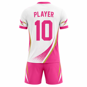 Conjunto de Uniforme de Fútbol Elegante, Diseño Blanco, Rosa y Dorado, Jersey y Pantalones Cortos de Alto Rendimiento para Entrenamiento de Club y Partidos Deportivos - Product Image 3