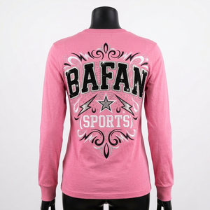 Camiseta de Manga Larga de Algodón Jersey Premium de 200 GSM, Color Rosa, con Estampado de Diamantes de Imitación, Logotipo Personalizado, Unisex - Product Image 2