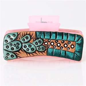 Pince à cheveux en métal motif cactus occidental, thème désert, design figue de Barbarie, rose, style bohème, pour femmes, style sud-ouest - Product Image 1