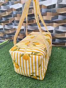 Large Quilted Cotton Bohemian Fashion Duffle Bag with Floral Print ZIP Closure Two <b>Straps</b> <b>Shoulder</b> Travel Bag - Product Image 4