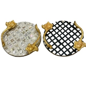 Luxurious Handcrafted Round Mother Of Pearl Inlay Serving Tray With Gold Brass <b>Handles</b> Modern Eco-Friendly Home Decor Kitchen - Product Image 1