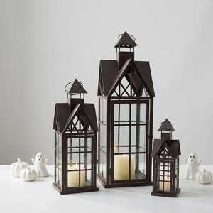 Manufacturers <b>Black</b> House Shapes Metal <b>Candle</b> <b>Lanterns</b> for Home and Outdoor Halloween Decorations - Product Image 1