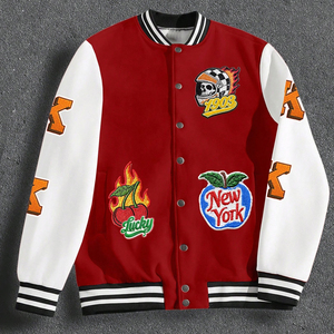 Latest Design Patchwork <b>Men</b> Varsity <b>Jacket</b> Red <b>White</b> Bomber <b>Jacket</b> New York Embroidery Vintage Streetwear Baseball Uniform - Product Image 1