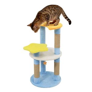 Arbre à chat bleu de 29 pouces avec design lune et étoiles, 4 niveaux, poteaux à gratter en jute et dispositif anti-basculement pour chatons et chats adultes - Product Image 1