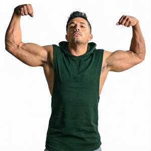 Wholesale Men's Cotton Hooded Tank <b>Top</b> Sleeveless Gym Hoodie Breathable Sweat Absorbing Bodybuilding Muscle Workout Shirt - Product Image 2